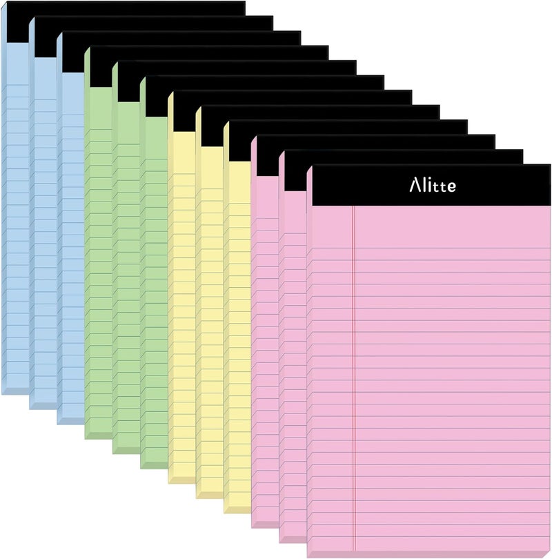 Alitte Colored Legal Notepads 5x8, Pack of 12- Perforated Narrow Ruled Writing Pad - Premium Thick Paper, No Ink Bleeding - Legal Pads For Home, Office, School, Business - 50 Sheets Per Notebook - Image 1